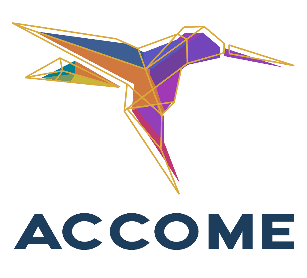 ACCOME Logo on Clear & Blue Letters
